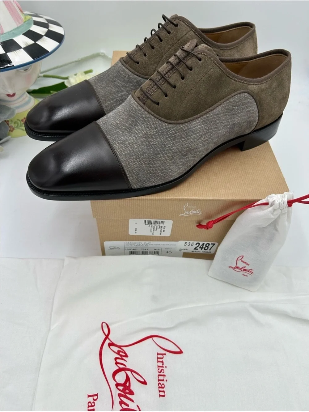 Men’s Christian Louboutin, Greggo leather/fabric, Oxford size 45 made in Italy